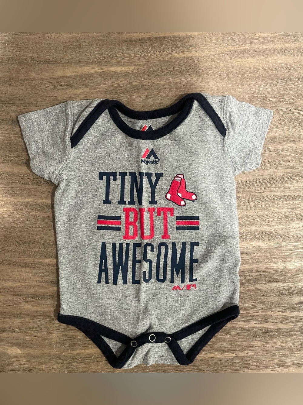 Majestic Gray and Navy "Tiny But Awesome" Baby Bodysuit/Onesie
